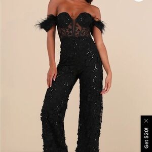 Lulu's Black Off-Shoulder Lace Jumpsuit